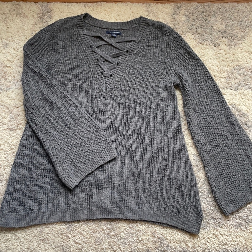 American eagle bell sleeve lace up sweater